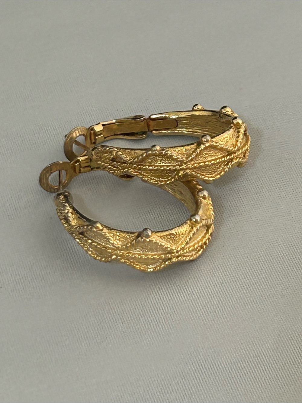 Vintage Gold-Tone Textured Hoop Earrings by Goldette